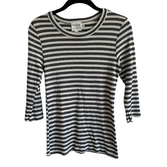 Michael Stars for Anthropologie Shimmery Striped 3/4 Sleeve Shirt, Size XS/S - Picture 2 of 7